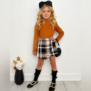 Rust Turtleneck Top and Plaid Skort Set 4/5